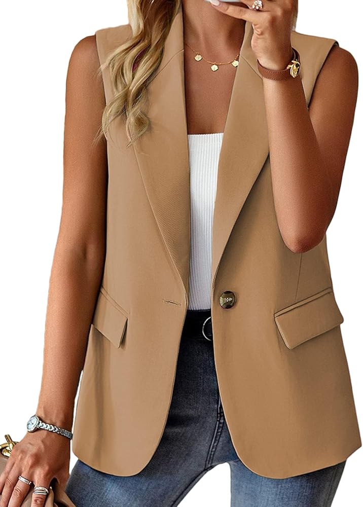 Kedera Sleeveless Blazer Jackets for Women Solid Color Open Front Women Blazer Vest Casual Lapel Cardigan