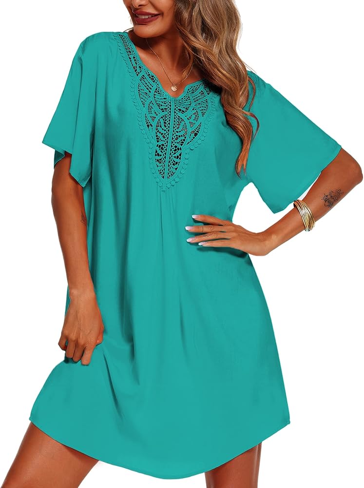 Supnier Womens Bathing Suit Cover Ups Lace Crochet V Neck Summer Beach Swimsuit Coverup Dress