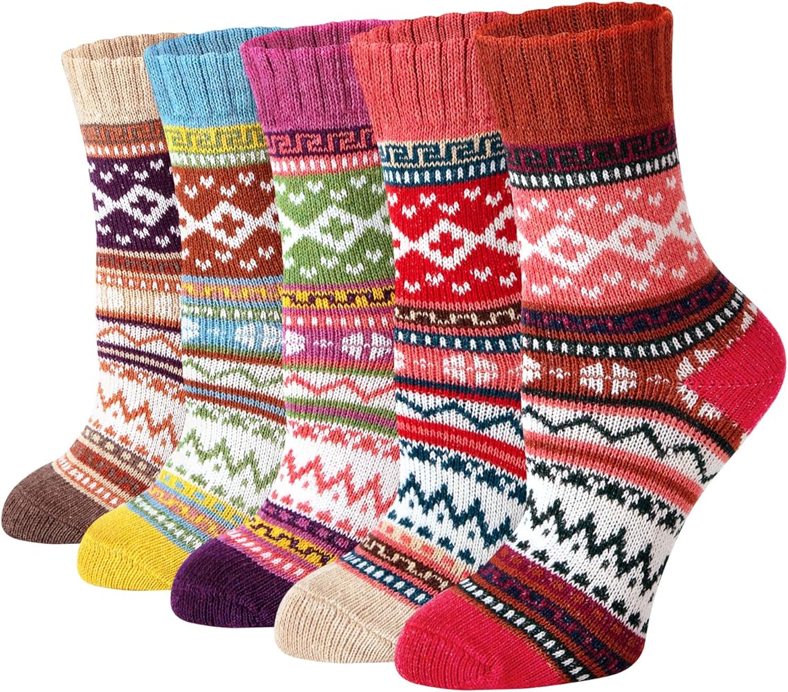 Loritta 5 Pairs Womens Wool Socks Thick Warm Soft Winter Knit Cozy Crew Socks Christmas Gifts