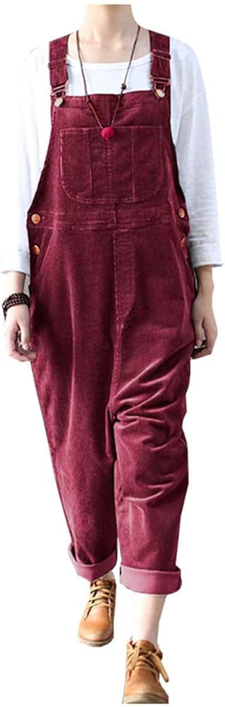 Ladyful Women's Bib Corduroy Overalls Pant Romper Jumpsuit Trouser with Adjustable Straps