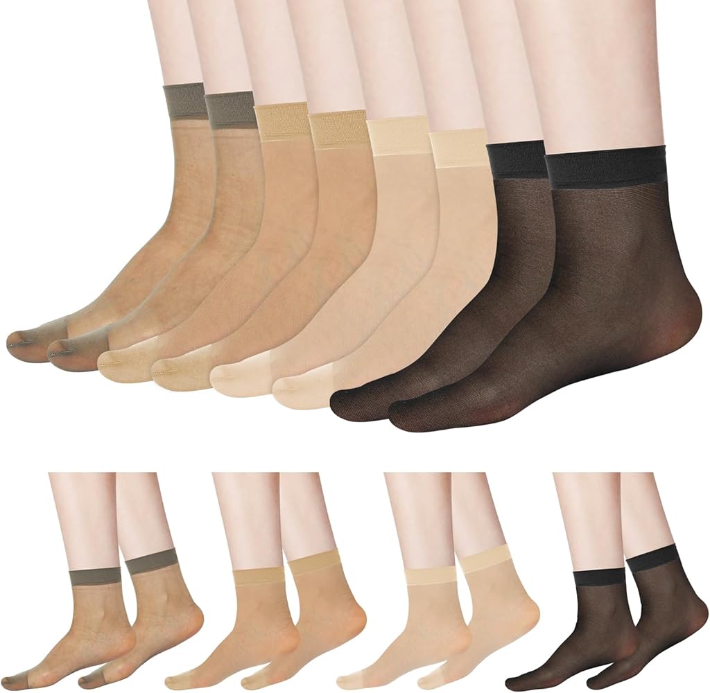 20 Pairs Womens Sheer Ankle Socks Thin Nylon Transparent Ankle High Hosiery Socks Short Dress Stockings for Women