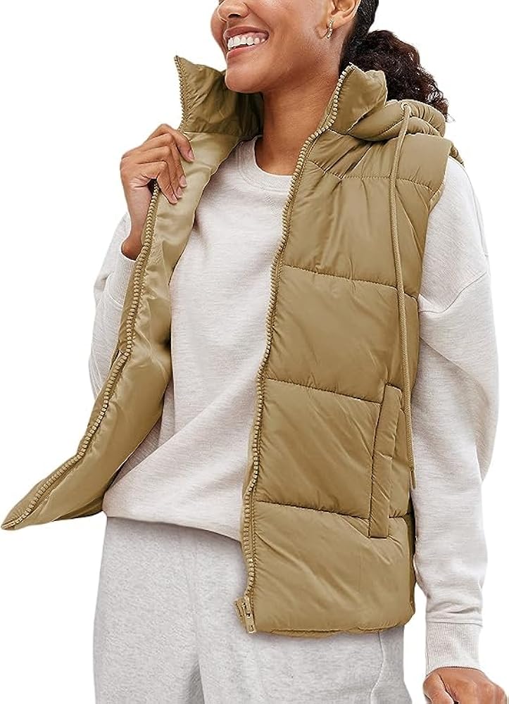 Fiona Jolin Puffer Vest Women Hooded Winter Zip Up Lightweight Sleeveless Puffy Jackets Padded Coats Outerwear