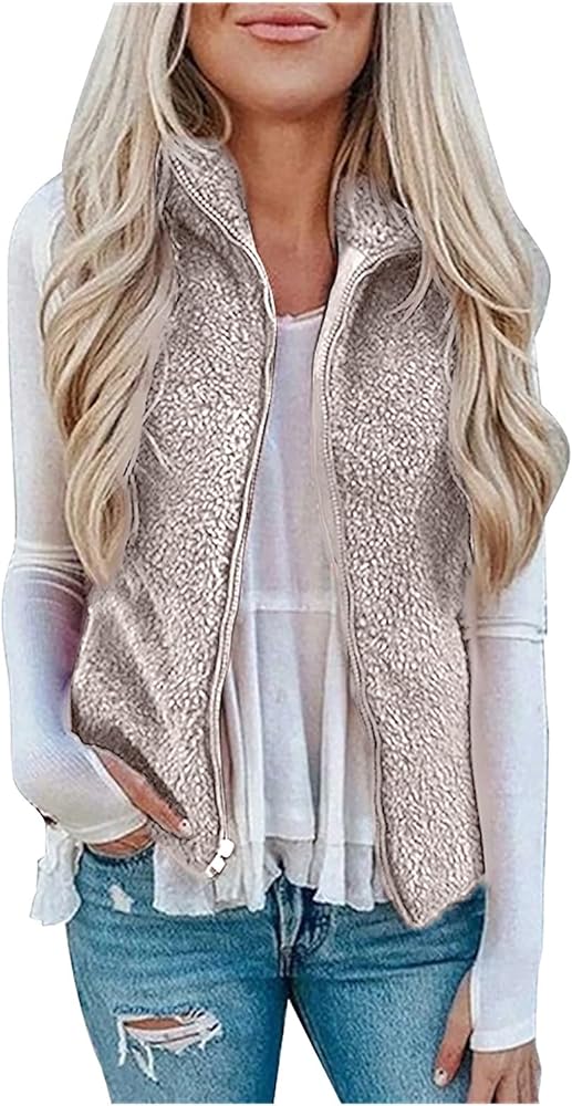 Women's Vest Jackets Cozy Polar Fleece Vest Lightweight Sleeveless Fuzzy Sherpa Jacket Classic Fit Zip Up Vest Outwear