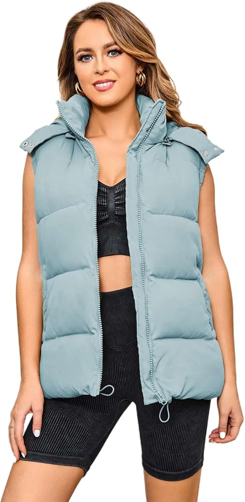 Women's Puffer Detachable Hooded Vest Quilted Lightweight Padded Gilet Jacket Zip Up Warm Outerwear