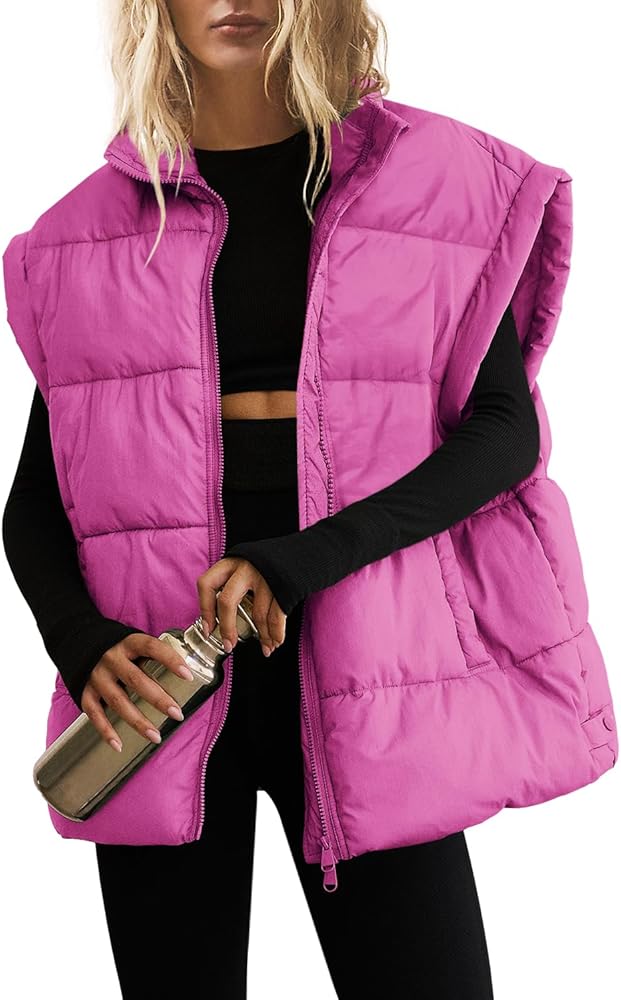 SENSERISE Womens Oversized Puffer Vest Quilted Jacket Bubble Vest Puffy Coats Zip Up Outerwear with Pockets Padded Gilet