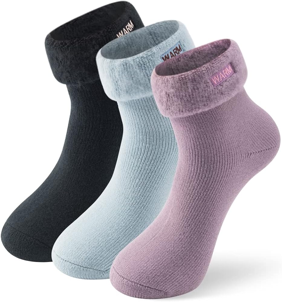 Women's Winter Warm Slipper Socks, Thermal Thick Cushion Cute Calf Crew Socks 1/3/5 Pairs Pack