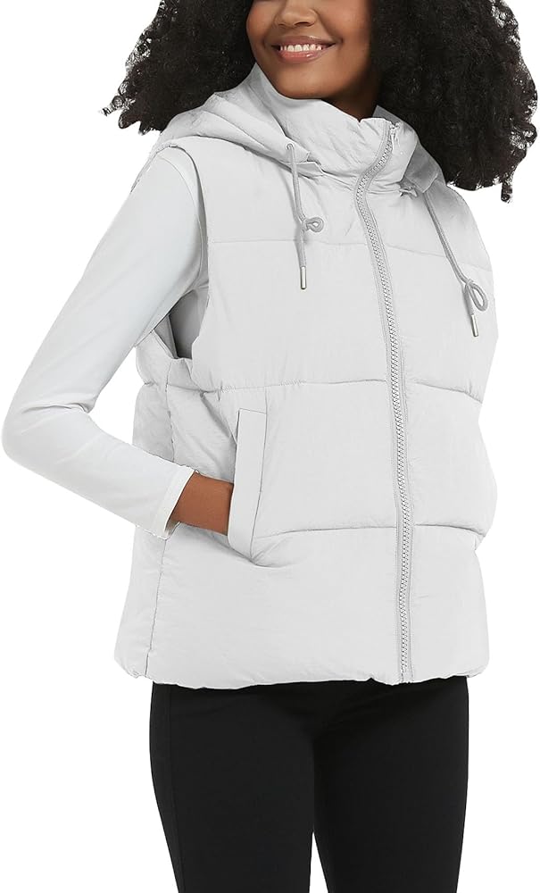 Kissonic Women's Quilted Puffer Vest Full Zip Stand Collar Winter Vest Padded Gilet with Hood