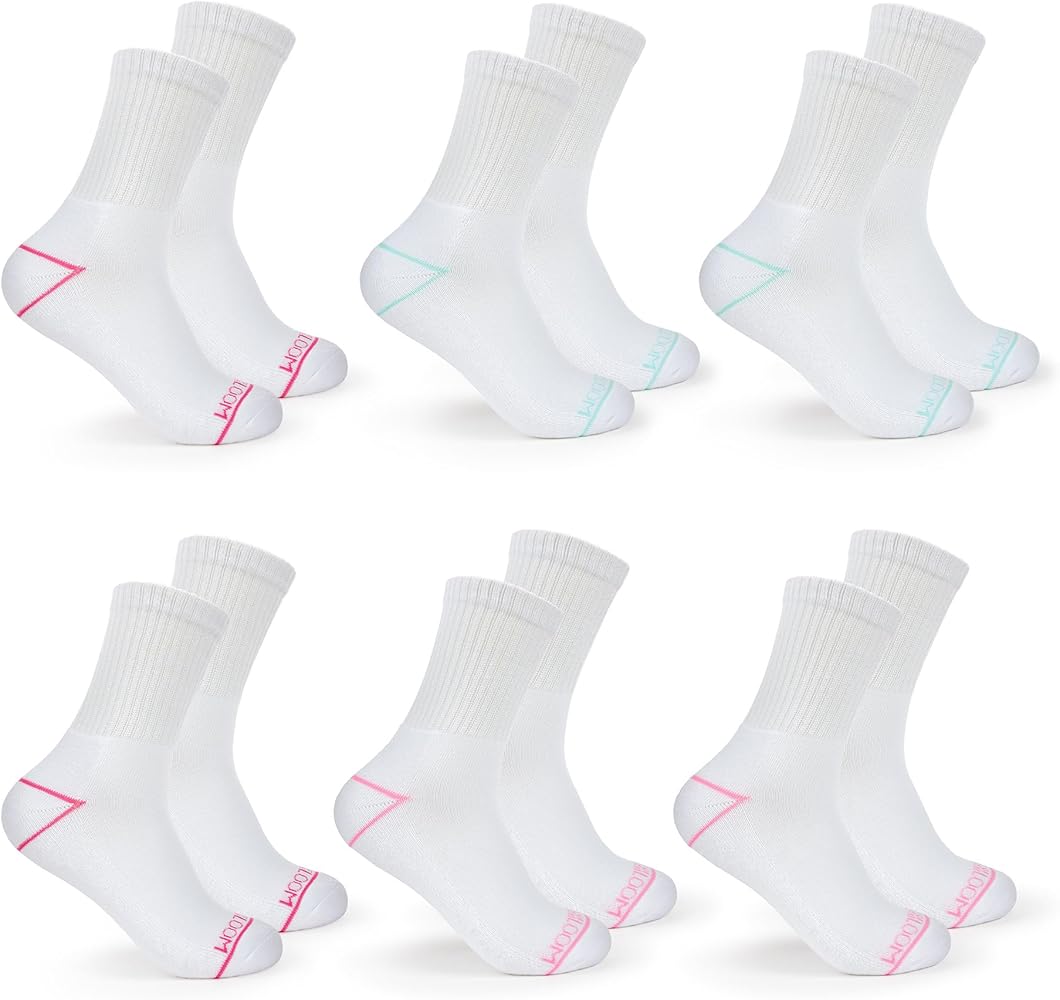 Fruit of the Loom Mini Crew Socks for Women 6 Pair Pack - Ultra Soft, Cushioned Sole, Lightweight - White Shoe Size 4-10