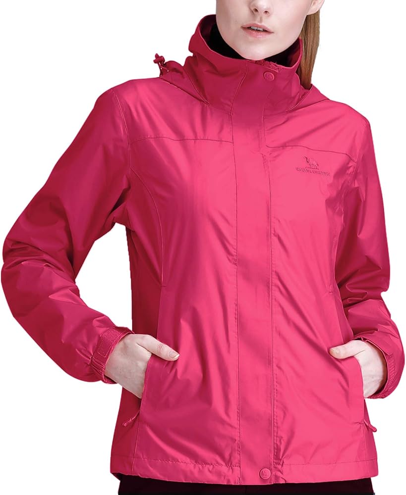 CAMEL CROWN Women's Lightweight Rain Jacket Waterproof Windbreaker Hooded Coat Shell for Outdoor Hiking Climbing Traveling