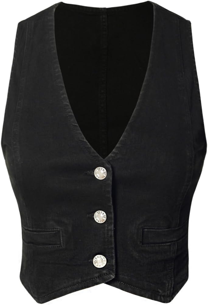 Design by Olivia Women's Fully Lined Button Up V-Neck Tuxedo Suit Vest Waistcoat