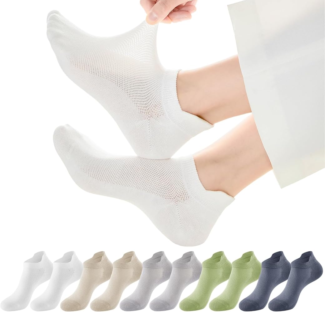 J-BOX Ankle Socks for Women 10 Pairs, Women's Thin Athletic Socks With Tab, Breathable Low Cut Moisture Socks for Summer