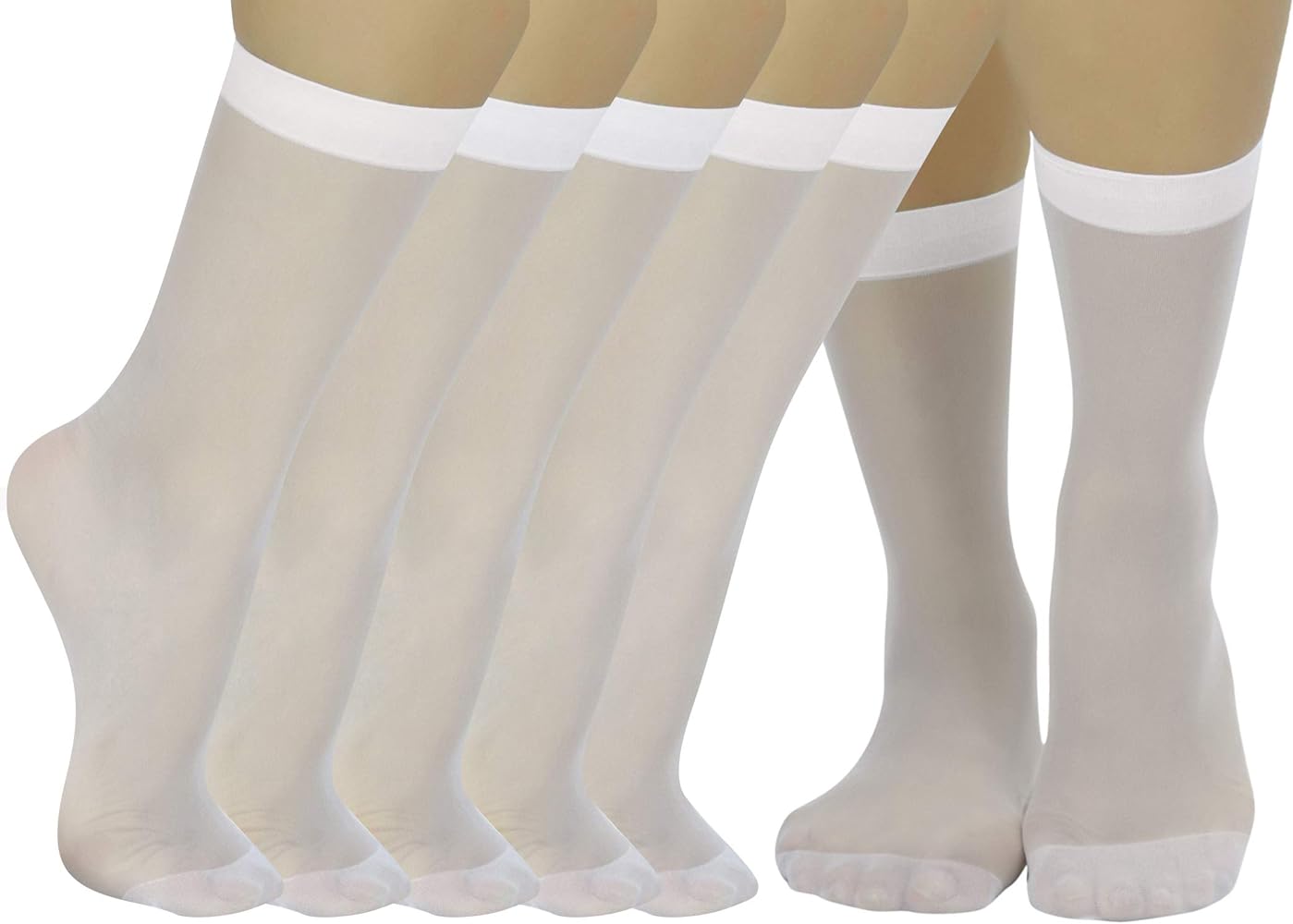 ToBeInStyle Women’s Pack of 6 Trendy Sheer Nylon Crew Sock Stockings