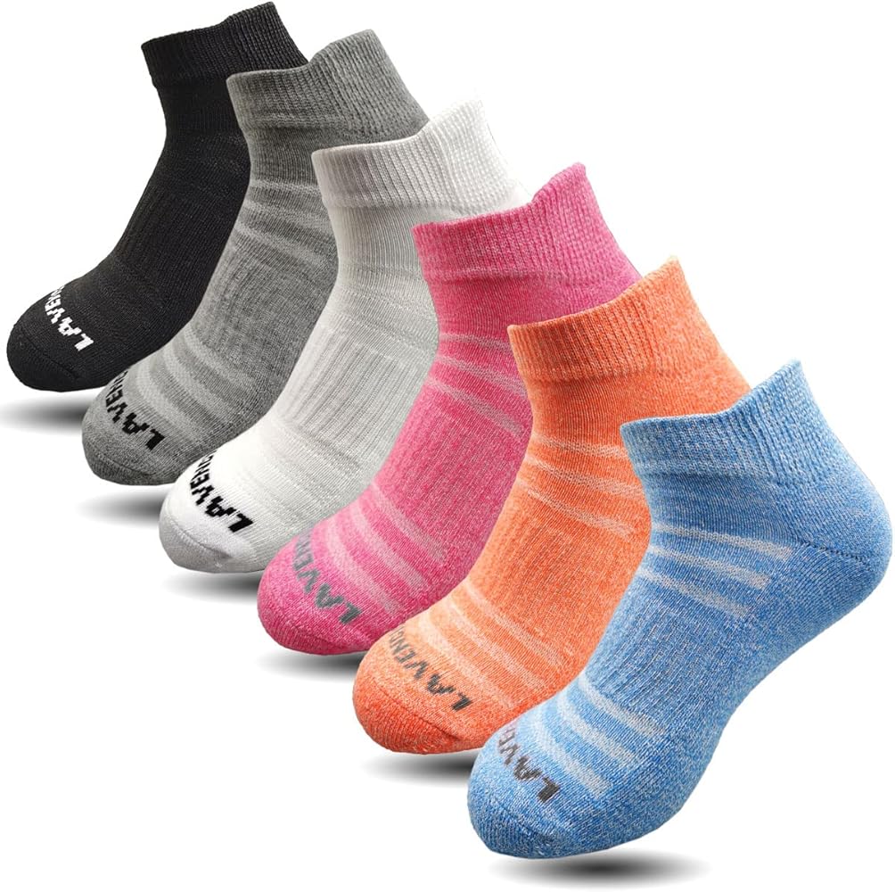 Lavencious Cushioned Low Cut Running Ankle Athletic Socks for Women, 6 Pairs, Sock Size 9-11, Shoe Size 6-10(Multi-Color)