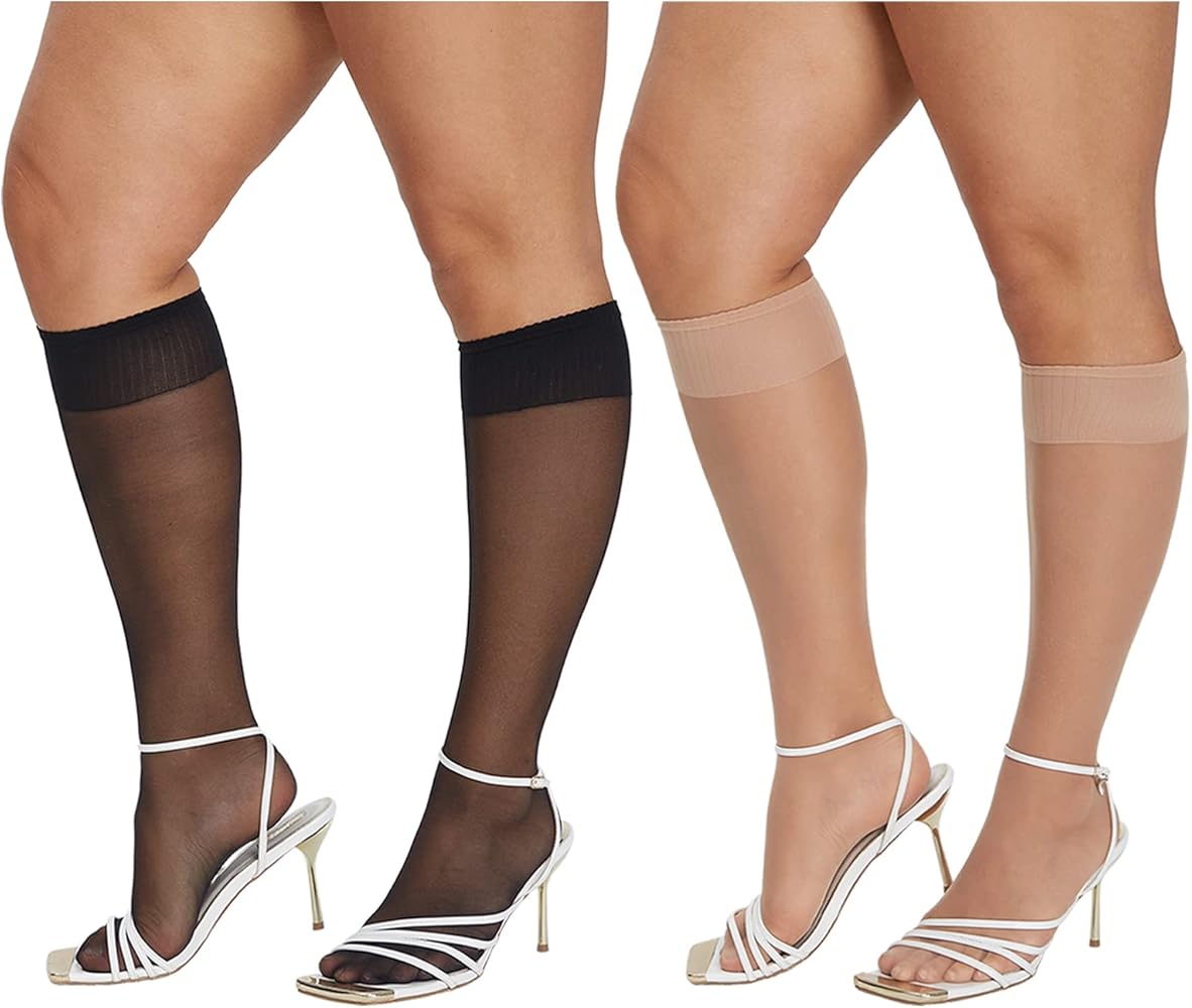 MANZI Plus Size Lady's Knee High Sheer Stockings for Women 6 Pairs Pack