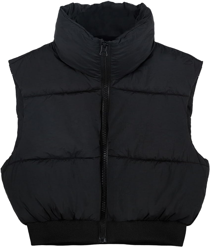 Kissonic Women's Padded Down Vest Puffer Stand Collar Zip Up Crop Sleeveless Jacket