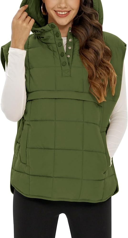 Flygo Women Quilted Pullover Puffer Vest Jacket Oversized Lightweight Sleeveless Down Vests Outerwear