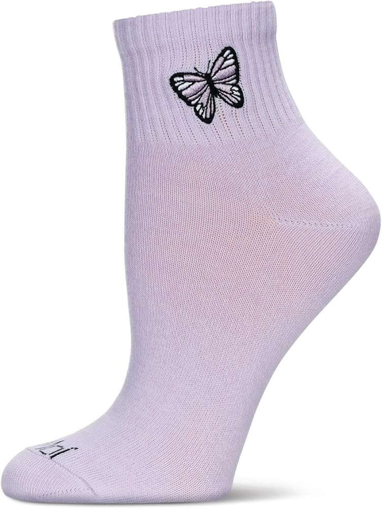 MeMoi Women's Butterfly Embroidery Athletic Quarter Socks