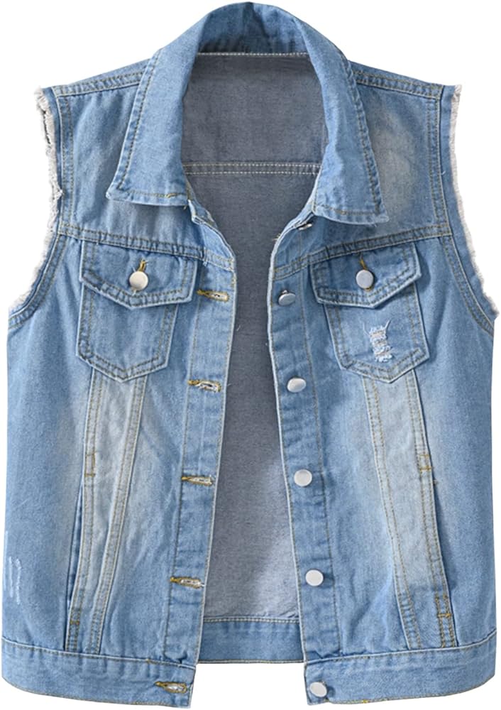 Locachy Women's Casual Denim Vest Jacket Slim Fit Sleeveless Ripped Tops