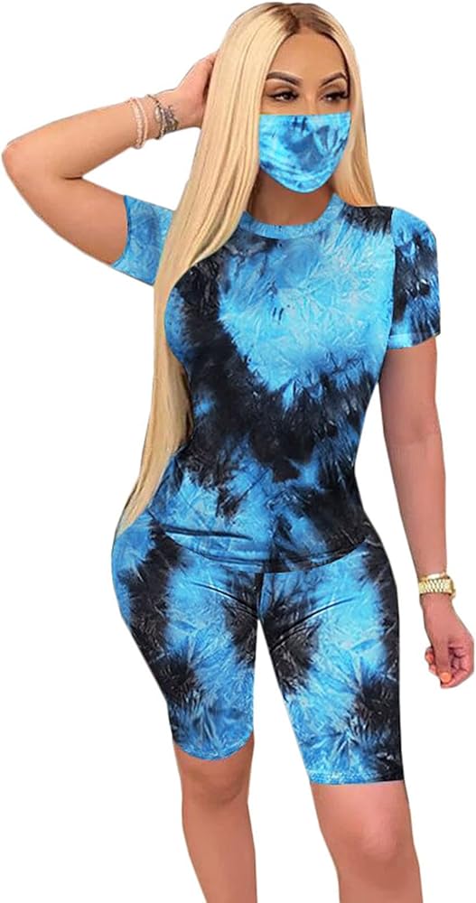 2 Piece Shorts Set for Women, Tracksuit Tie Dye Short Sleeve Top and Shorts Lounge Wear Outfits