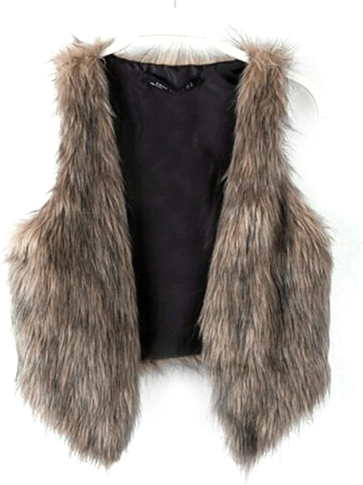 Dikoaina Fashion Women Faux Fur Waistcoat Short Vest Jacket Coat Sleeveless Outwear