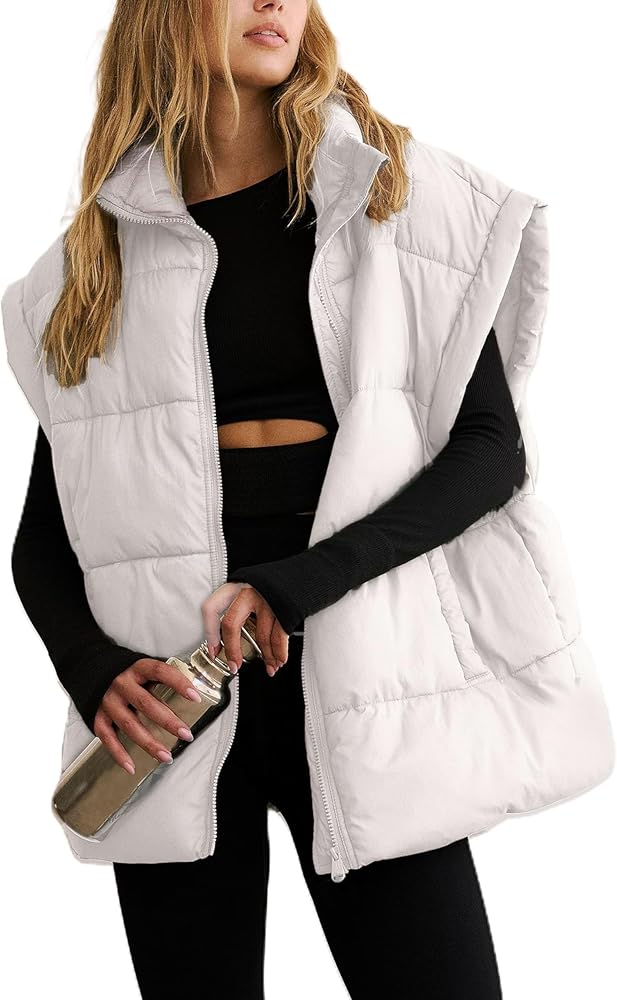 Bozanly Crop Quilted Puffer Vest for Women Zipper Stand Collar Sleeveless Padded Down Jacket Top