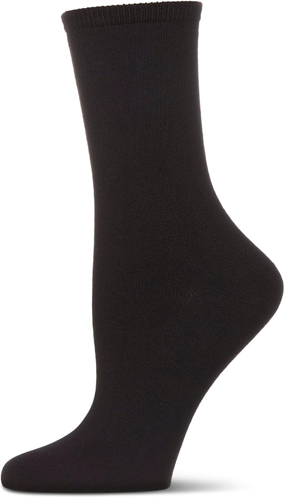 MeMoi Women's Organic Cotton Basic Flat Knit Crew Sock Black 9-11