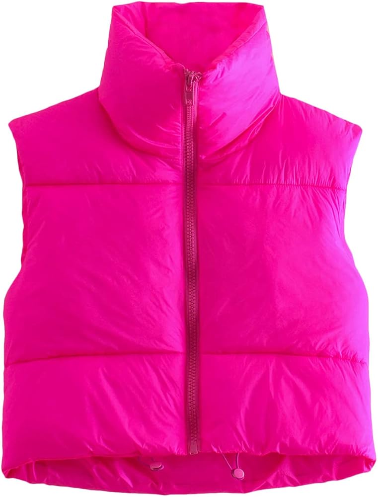 Women's Winter Cropped Puffer Vest Crop Jackets For Women Full Zip Stand Collar Padded Lightweight Outwear Vest