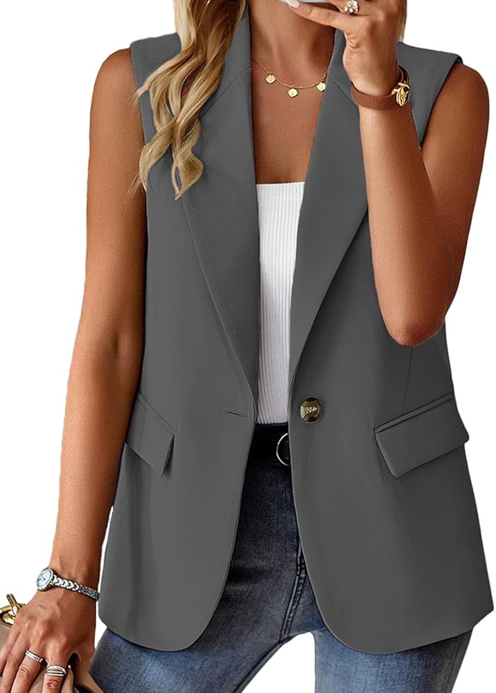 Kedera Sleeveless Blazer Jackets for Women Solid Color Open Front Women Blazer Vest Casual Lapel Cardigan