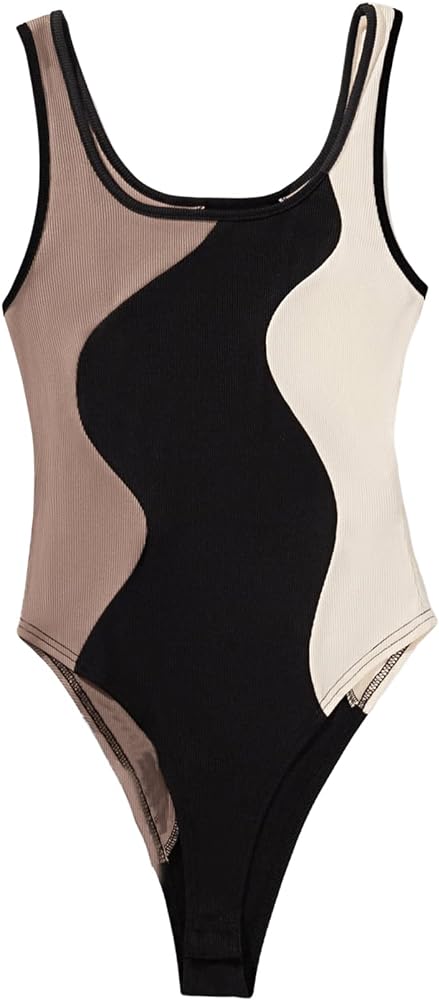 Verdusa Women's Color Block Scoop Neck Sleeveless Skinny Tank Bodysuit Top