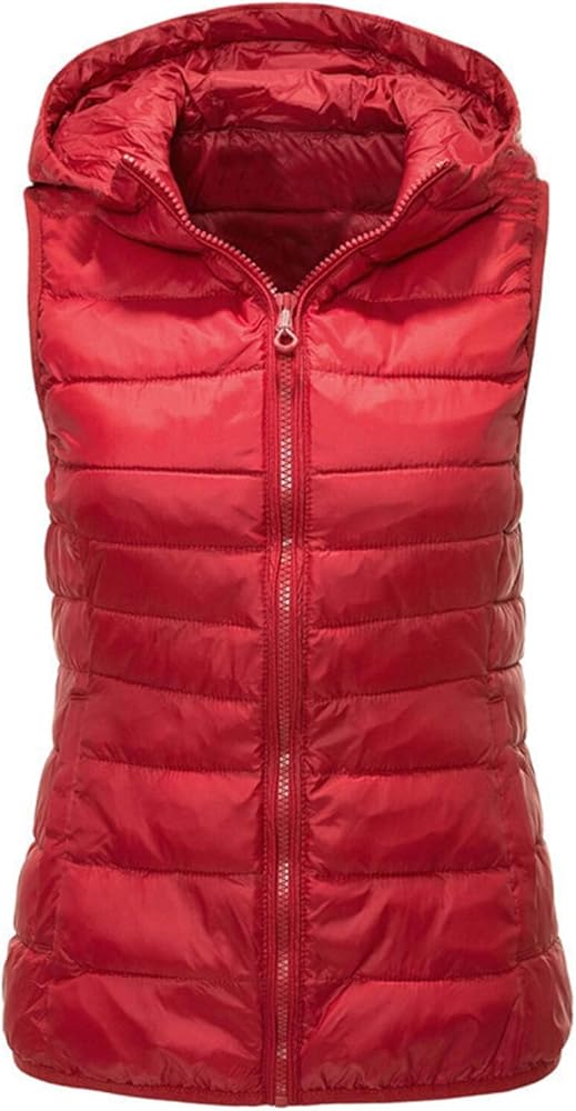 Bilqis Women's Quilted Vest Hooded Lightweight Zip Padded Gilet Plus Size Winter Coats Thick Puffer Sleeveless Vest Outerwear