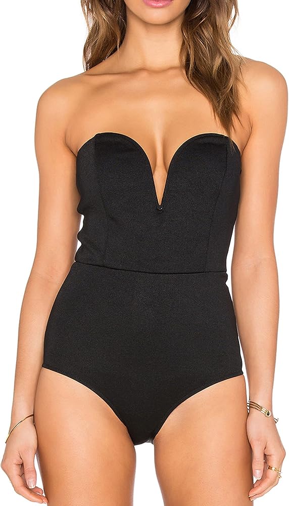 May&Maya Women's Strapless Plunge Neck Bodysuit