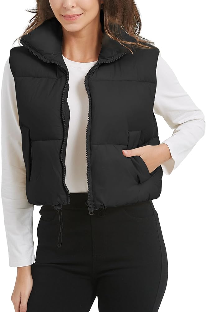 PEHMEA Women’s Cropped Puffer Vest Zip Up Stand Collar Sleeveless Jacket Winter Gilet Puffy Vest