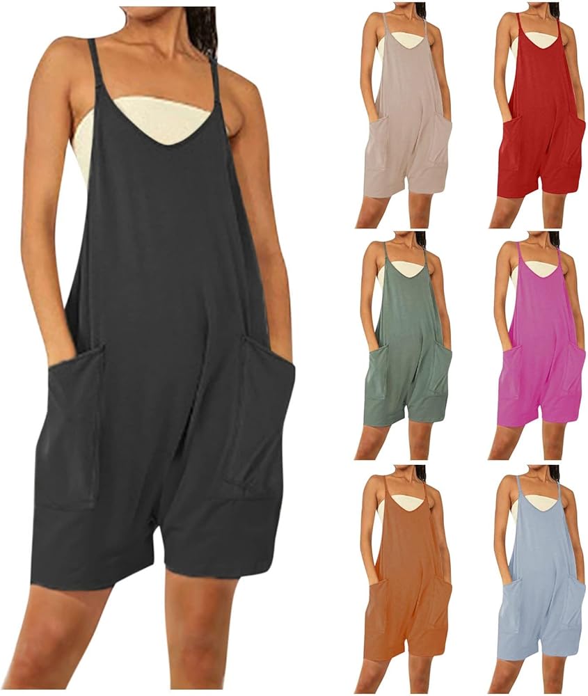 Women's Summer Plus Size Jumpsuit Rompers Spaghetti Strap Shorts Overalls Jumpsuit Strap Loungewear Outfits Clothes