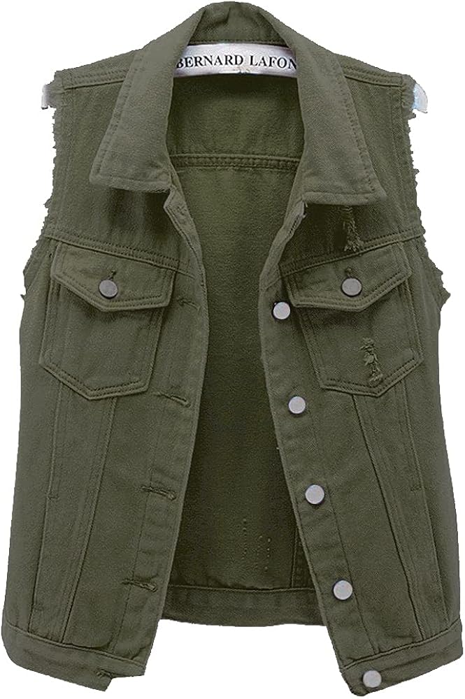 ebossy Women's Candy Color Slim Fit Sleeveless Distressed Denim Jean Vest Jacket