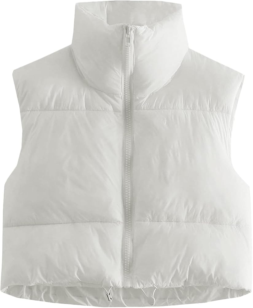 American Trends Women Cropped Puffer Vest Winter Sleeveless Puffer Jackets Full Zip Stand Collar Lightweight Outwear Vest