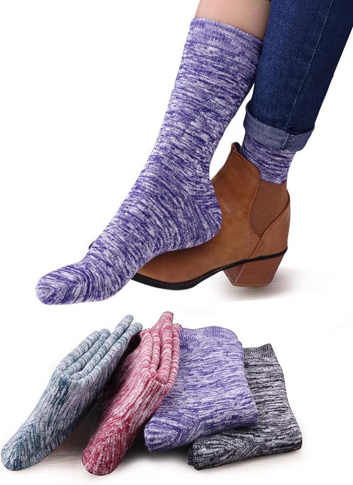 VERO MONTE 4 Pairs Womens Knitted Cotton Crew Socks - Warm Socks Casual Socks