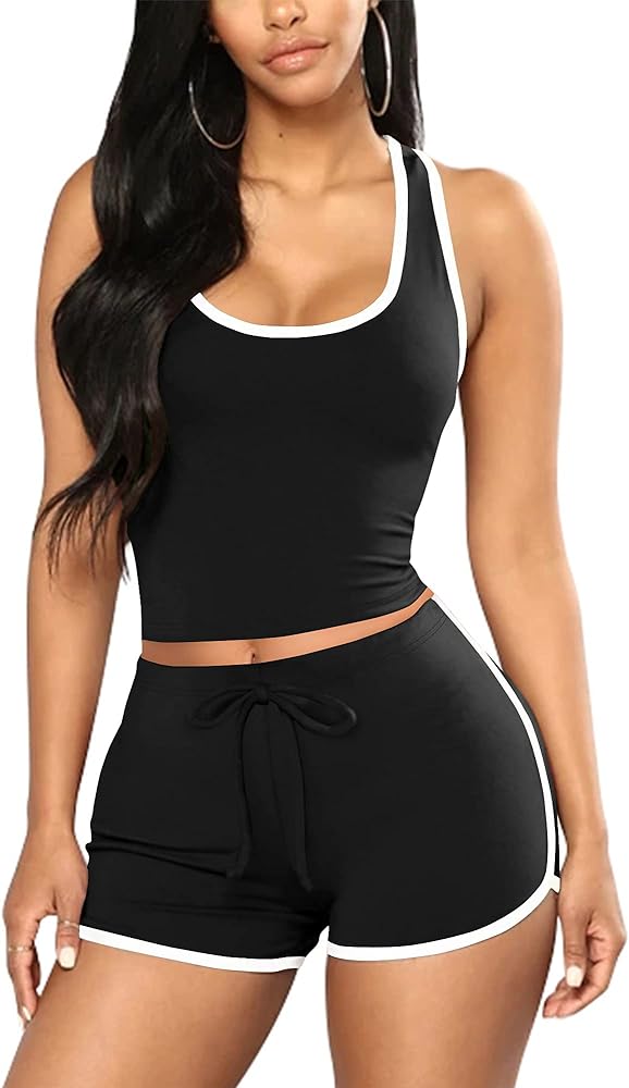 Nimsruc 2 Piece Outfits for Women Summer Sexy Sleeveless Bodycon Active Tracksuits