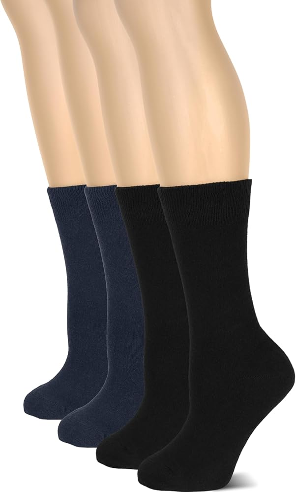 Hugh Ugoli Women's Cotton Crew Socks | Plain Color, Regular Fit, Soft Casual Socks for Trouser, Shoe Size 6 to 12, 4 Pairs