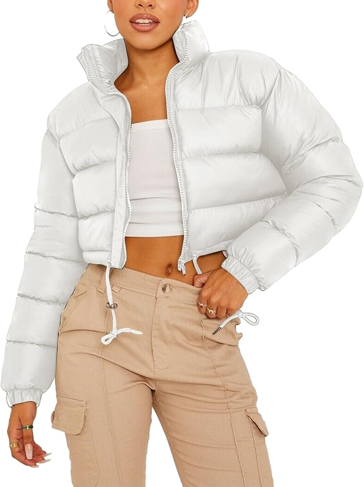 PEHMEA Women Cropped Puffer Jacket Winter Zip Up Short Padded Down Coat