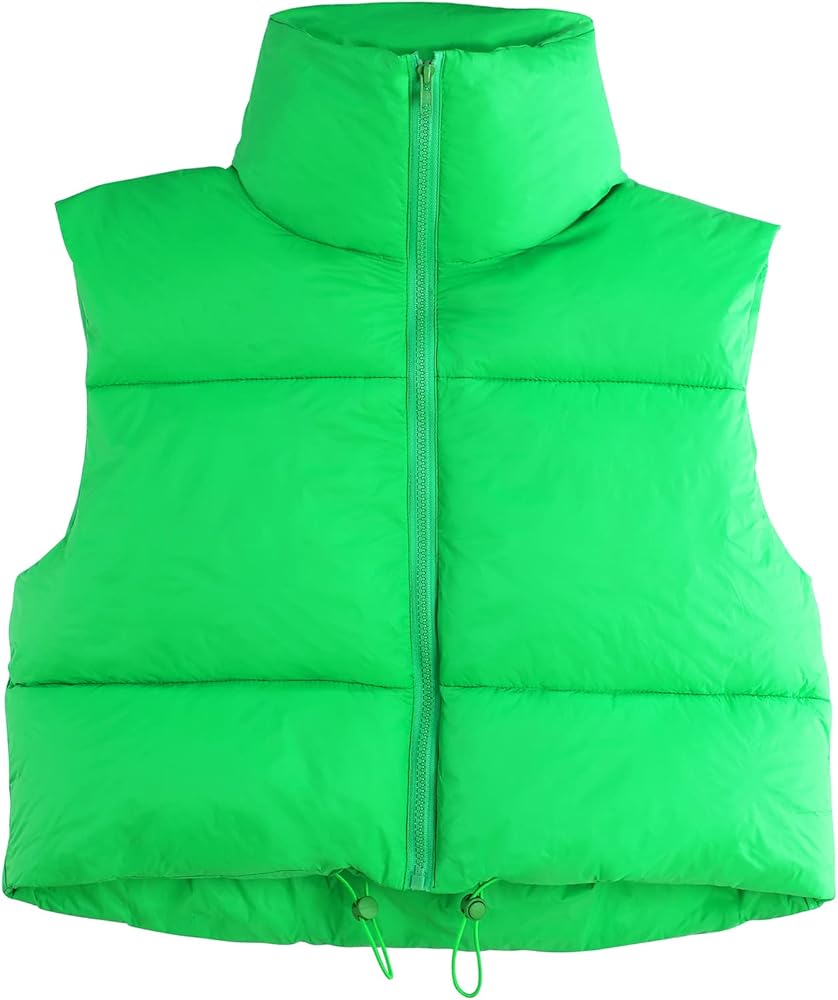 Komorebi Womens Cropped Puffer Vest Outwear Winter Vest Stand Collar Zip Up Padded Quilted Sleeveless Vest Jacket Coat