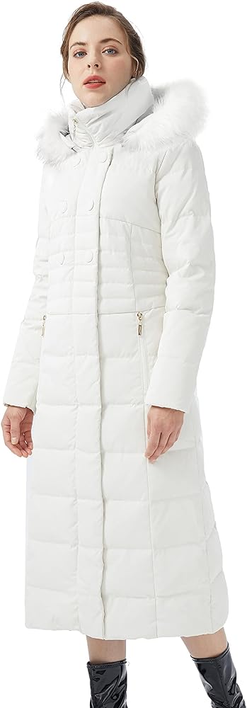 Orolay Women Warm Down Jacket with Hood Fur Long Puffer Coat