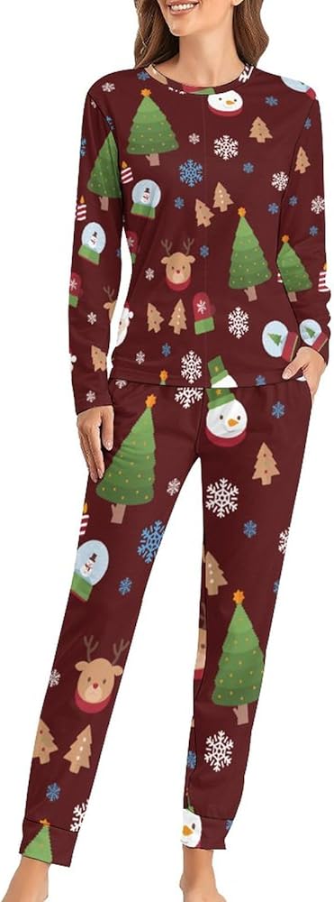 Bengbobar Women's Christmas Pajama Set Casual Long Sleeve Christmas Print Tops and Pajamas Pants Soft Sleepwear Sets Woman