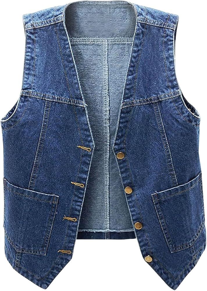 CHARTOU Women Classic Sleeveless Button Down Denim Vest Cropped Jean Waistcoat Jacket