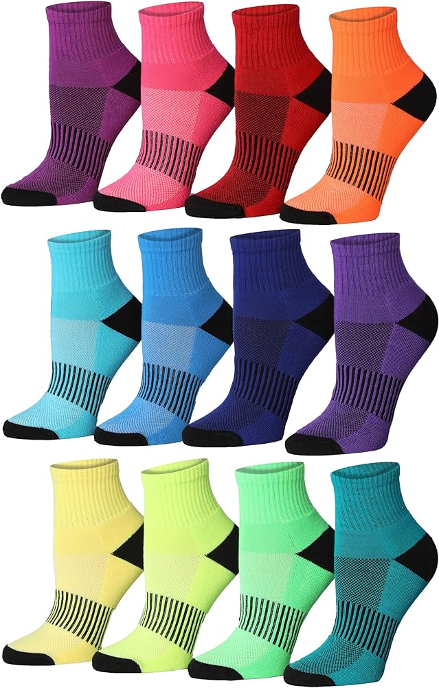 Tipi Toe Women's 12-Pairs Running & Athletic Sports Performance Ankle/Quarter Socks