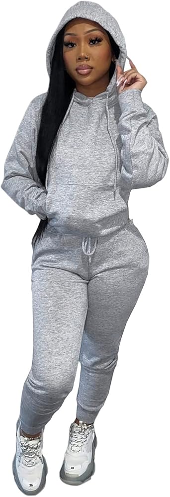 Women's Long Sleeve Kangaroo Pockets Hoodie with Sweatpants Set Two Piece Outfit Sweatsuits Tracksuits