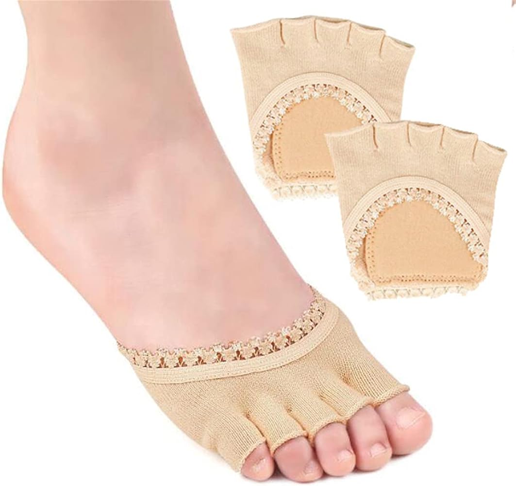 Open Five Toes Socks Forefoot Pads Anti Slip Peep Toe Half Socks Lace Toe Topper Invisible Half Socks for High Heels/Flat Shoes/Casual Shoes/sandals