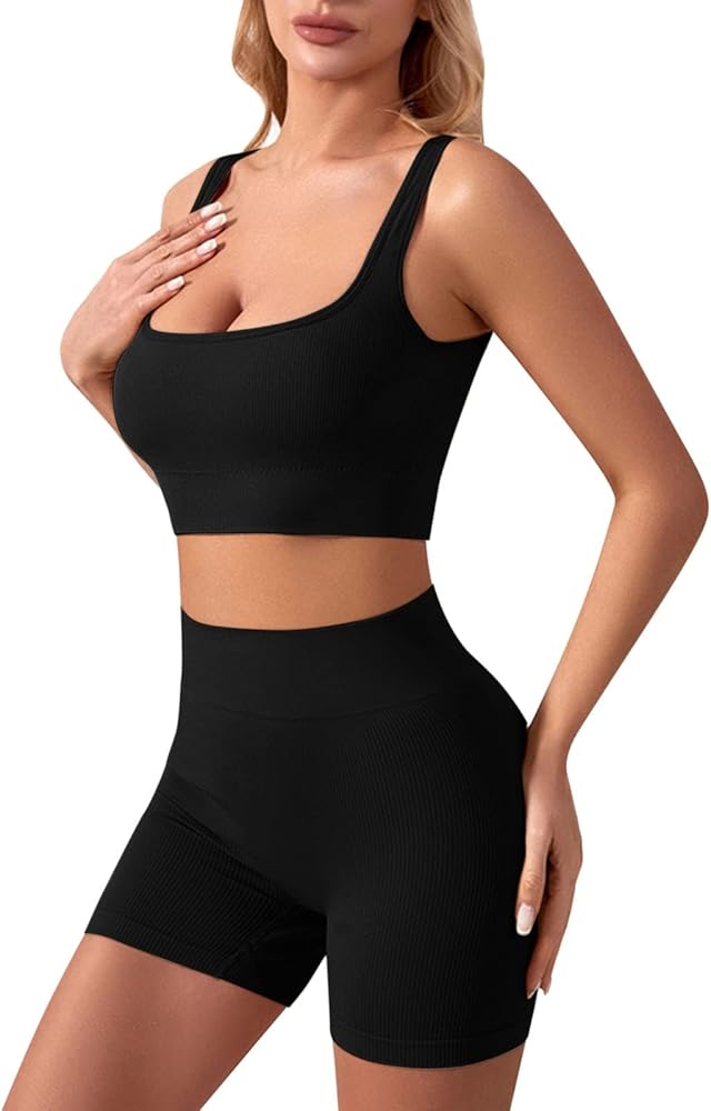 Workout Sets for Women 2 Piece Seamless Sports Bra and High Waist Shorts Gmy Two Piece Outfits Activewear Matching Set