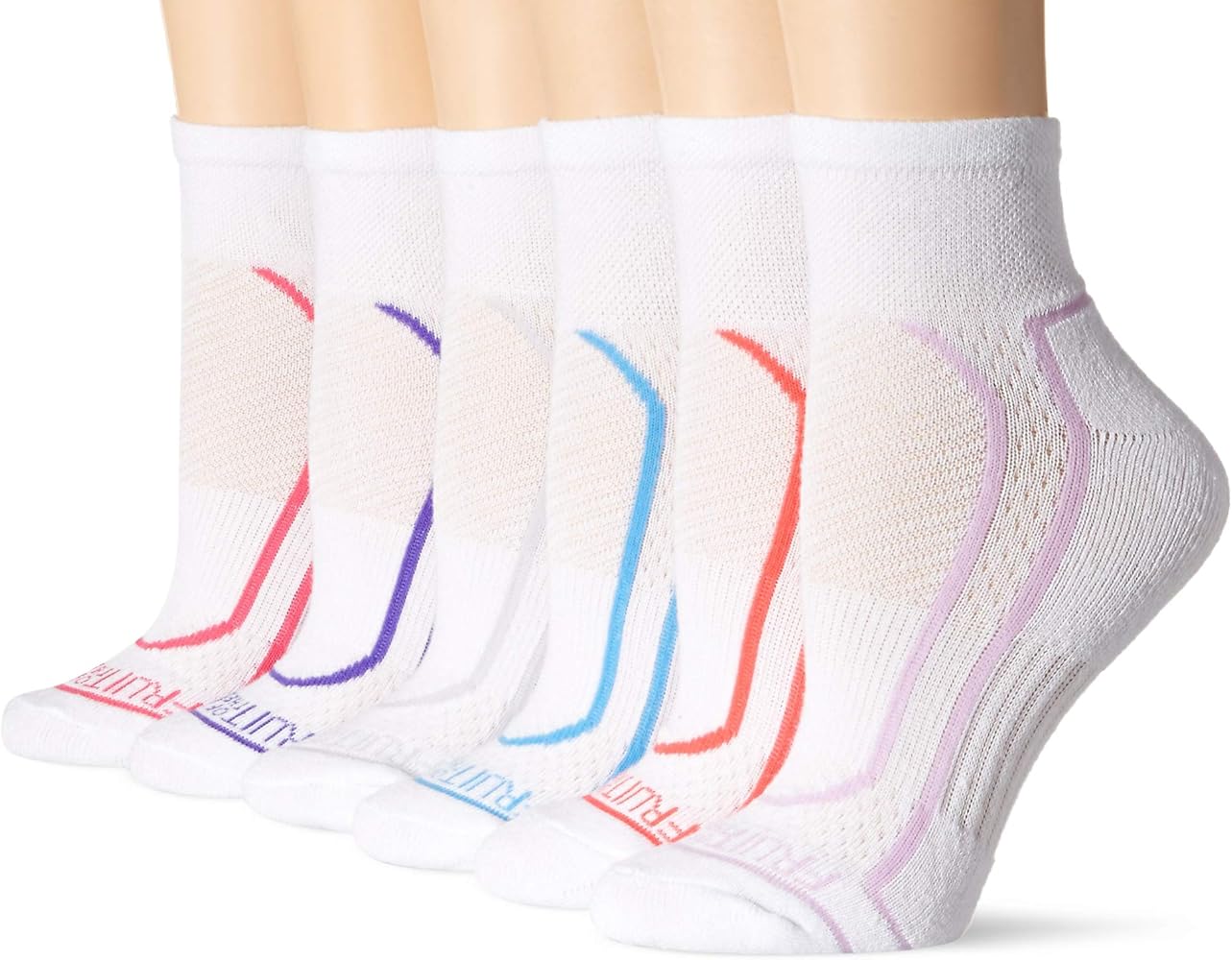 Fruit of the Loom Women's CoolZone Active Lightweight Cotton Socks, White/Pink, White/Purple, White/Grey, White/Blue, White/Pink, White/Lavender, 4-10