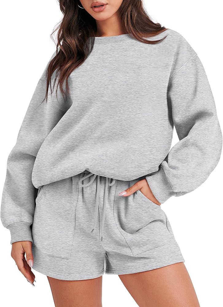 ANRABESS Women 2 Piece Outfits Sweat Shorts Sets 2024 Oversized Casual Lounge Matching Set Sweatsuit Tracksuit Clothes