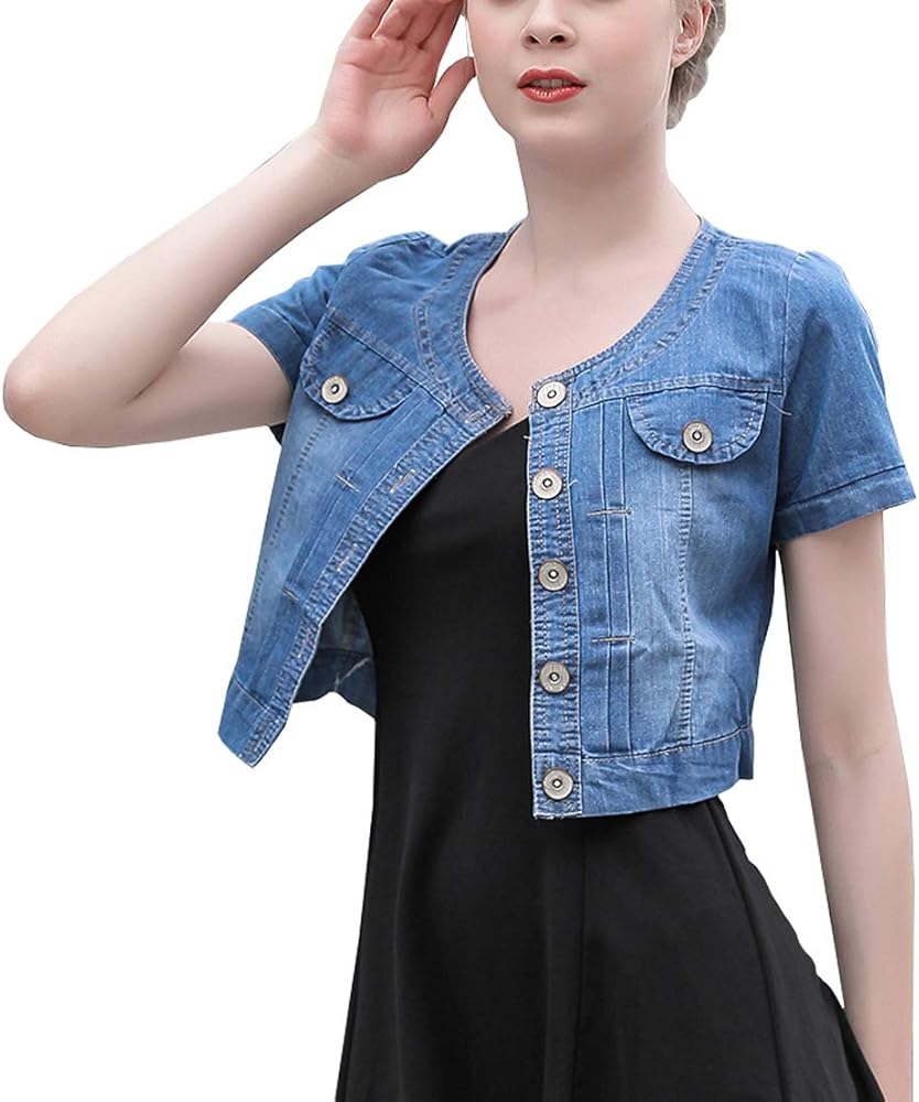 Only Faith Summer Women’s Crew-neck Denim Jacket Short Sleeve Jean Coat Tops